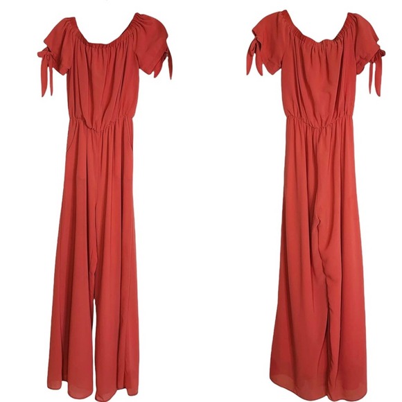 Gianni Bini Off the Shoulder Jumpsuit XS Coral 2849 - Picture 2 of 6